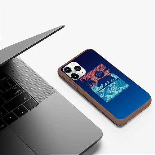 Чехол iPhone 11 Pro матовый Медведь на серфинге / 3D-Коричневый – фото 3