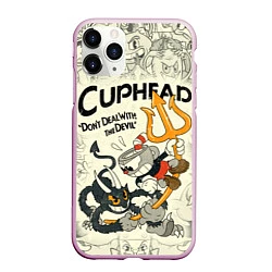 Чехол iPhone 11 Pro матовый Cuphead and Devil, цвет: 3D-розовый