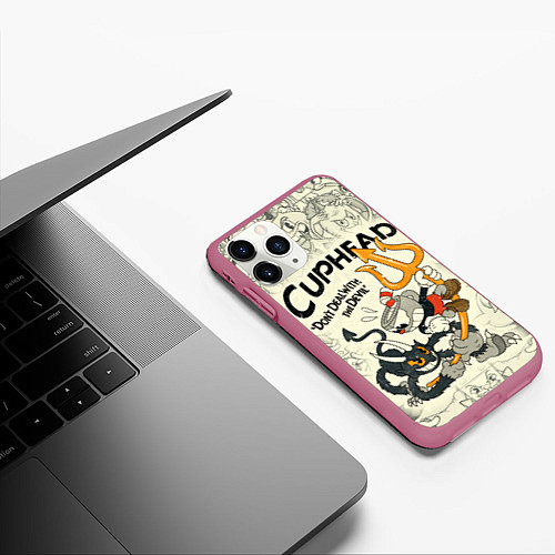 Чехол iPhone 11 Pro матовый Cuphead and Devil / 3D-Малиновый – фото 3