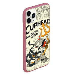 Чехол iPhone 11 Pro матовый Cuphead and Devil, цвет: 3D-малиновый — фото 2