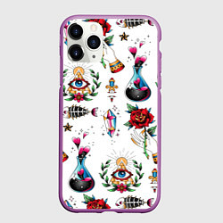 Чехол iPhone 11 Pro матовый Old school tattoo, цвет: 3D-фиолетовый