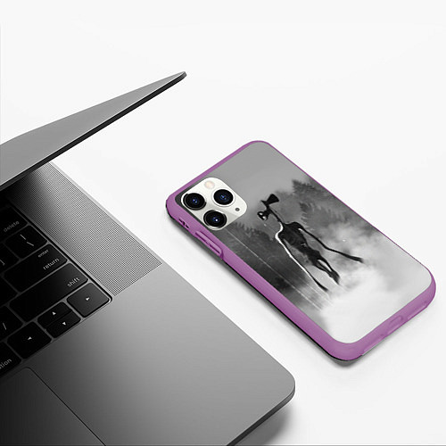 Чехол iPhone 11 Pro матовый Сиреноголовый в Лесу / 3D-Фиолетовый – фото 3