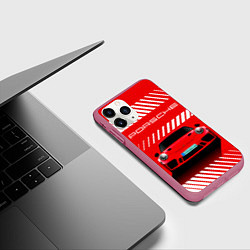 Чехол iPhone 11 Pro матовый PORSCHE ПОРШЕ RED STYLE, цвет: 3D-малиновый — фото 2