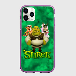 Чехол iPhone 11 Pro матовый Шрек, Осел, Пиннокио и свин, цвет: 3D-фиолетовый