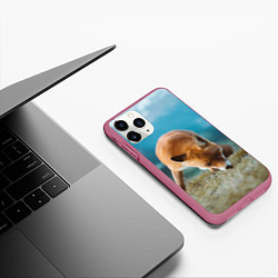 Чехол iPhone 11 Pro матовый Милая лисичка, цвет: 3D-малиновый — фото 2