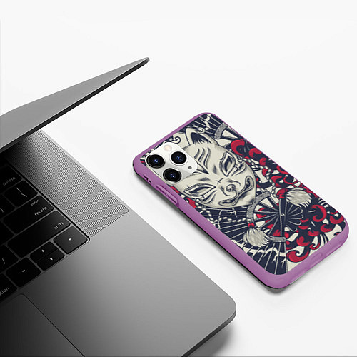 Чехол iPhone 11 Pro матовый Кицунэ Маска лисы Z / 3D-Фиолетовый – фото 3