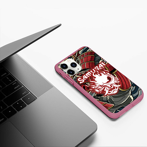 Чехол iPhone 11 Pro матовый SAMURAI CYBERPUNK NINJA / 3D-Малиновый – фото 3