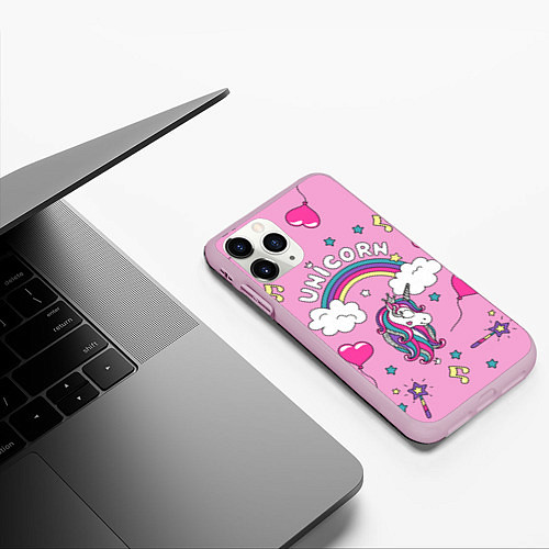Чехол iPhone 11 Pro матовый Единорог Радужный / 3D-Розовый – фото 3