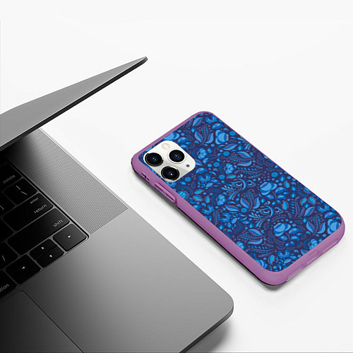 Чехол iPhone 11 Pro матовый ГЖЕЛЬ / 3D-Фиолетовый – фото 3