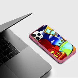 Чехол iPhone 11 Pro матовый Geometry Dash, цвет: 3D-малиновый — фото 2