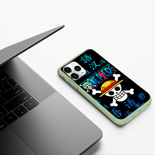 Чехол iPhone 11 Pro матовый ONE PIECE ВАН ПИС ИЕРОГЛИФ / 3D-Салатовый – фото 3