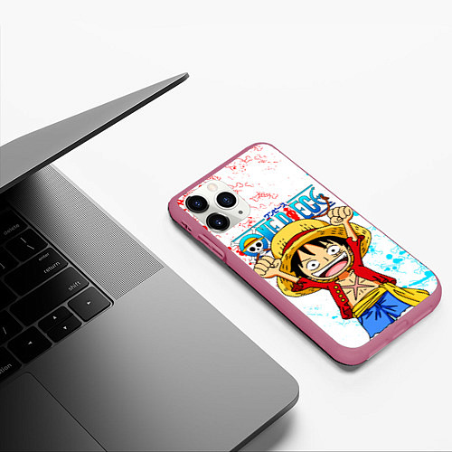 Чехол iPhone 11 Pro матовый ONE PIECE ВАН ПИС GLITCH / 3D-Малиновый – фото 3