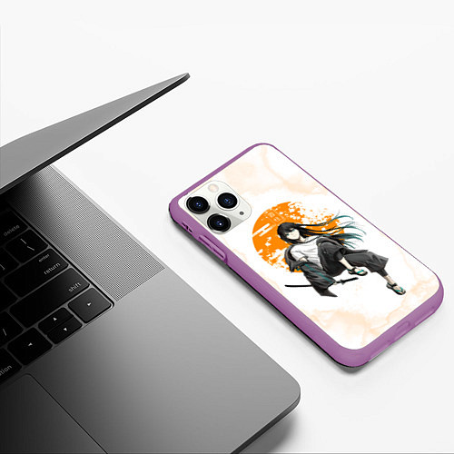 Чехол iPhone 11 Pro матовый Муичиро Токито Kimetsu no Yaiba / 3D-Фиолетовый – фото 3