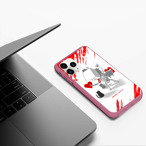 Чехол iPhone 11 Pro матовый Love, Death and Cats Любов, смерть и котики Z / 3D-Малиновый – фото 3