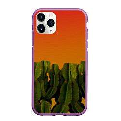 Чехол iPhone 11 Pro матовый Кактусы на закате, цвет: 3D-фиолетовый