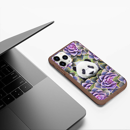 Чехол iPhone 11 Pro матовый Панда среди цветов / 3D-Коричневый – фото 3