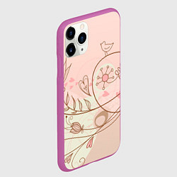 Чехол iPhone 11 Pro матовый Летний узор цветы птичка, цвет: 3D-фиолетовый — фото 2