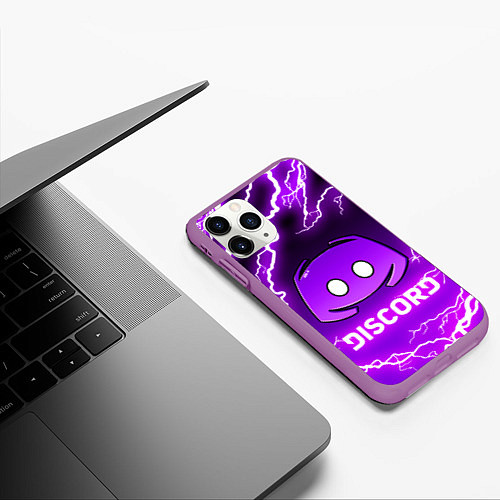 Чехол iPhone 11 Pro матовый DISCORD ДИСКОРД МОЛНИЯ / 3D-Фиолетовый – фото 3