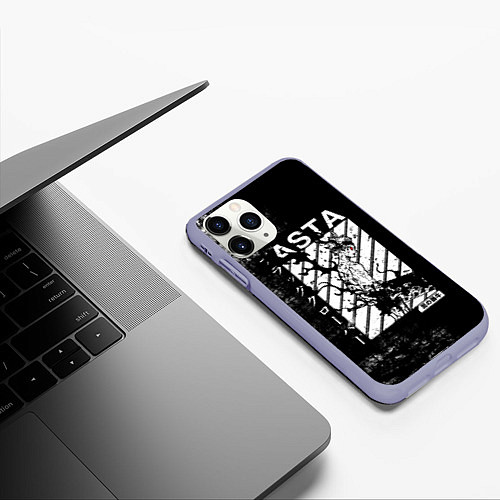 Чехол iPhone 11 Pro матовый Чёрный Аста Чёрный Клевер / 3D-Светло-сиреневый – фото 3