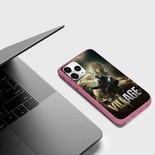 Чехол iPhone 11 Pro матовый Итан,Крис и деревня RE8 / 3D-Малиновый – фото 3