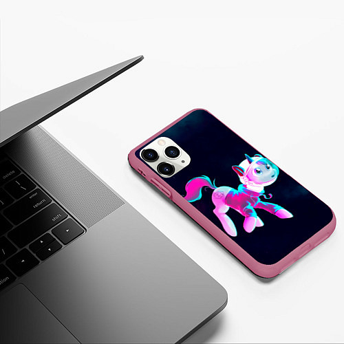 Чехол iPhone 11 Pro матовый Пони в космосе / 3D-Малиновый – фото 3