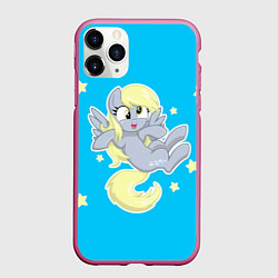 Чехол iPhone 11 Pro матовый Пони в звёздном небе, цвет: 3D-малиновый