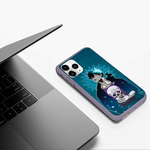 Чехол iPhone 11 Pro матовый Jin-Woo and skull / 3D-Серый – фото 3