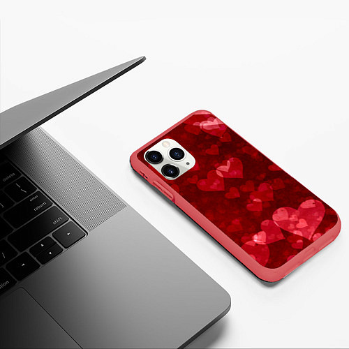 Чехол iPhone 11 Pro матовый СЕРДЕЧКИ HEARTS Z / 3D-Красный – фото 3