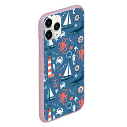 Чехол iPhone 11 Pro матовый Морские жители, цвет: 3D-розовый — фото 2