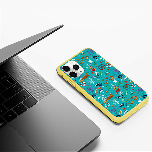 Чехол iPhone 11 Pro матовый Морские обитатели / 3D-Желтый – фото 3
