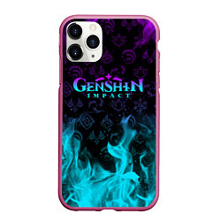 Чехол iPhone 11 Pro матовый GENSHIN IMPACT НЕОНОВЫЙ ОГОНЬ, цвет: 3D-малиновый