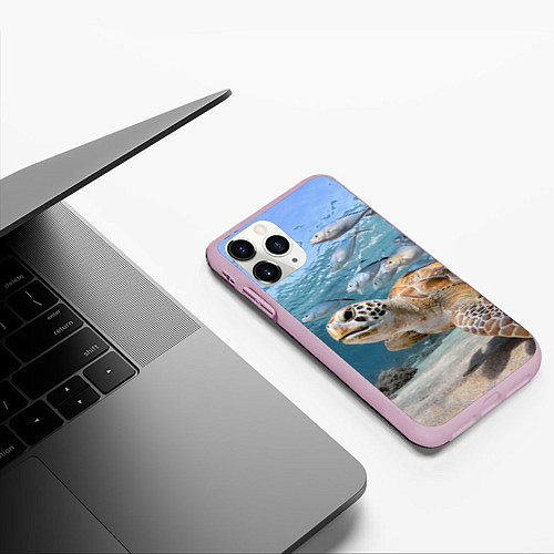 Чехол iPhone 11 Pro матовый Морская черепаха / 3D-Розовый – фото 3