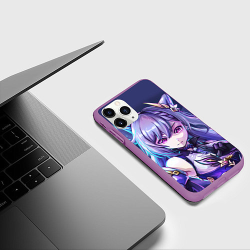 Чехол iPhone 11 Pro матовый Keqing - Genshin Impact / 3D-Фиолетовый – фото 3