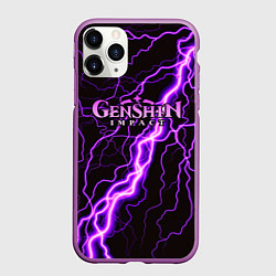 Чехол iPhone 11 Pro матовый GENSHIN IMPACT МОЛНИЯ НЕОН, цвет: 3D-фиолетовый