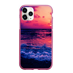 Чехол iPhone 11 Pro матовый Закат на берегу, цвет: 3D-малиновый