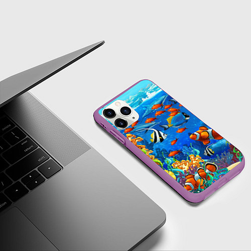 Чехол iPhone 11 Pro матовый Коралловые рыбки / 3D-Фиолетовый – фото 3