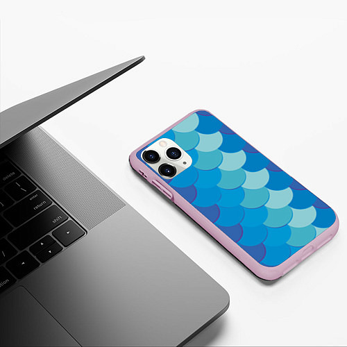 Чехол iPhone 11 Pro матовый Синяя чешуя рыбы / 3D-Розовый – фото 3