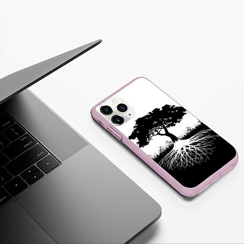 Чехол iPhone 11 Pro матовый ДЕРЕВО ИНЬ-ЯНЬ / 3D-Розовый – фото 3