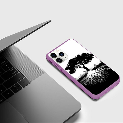 Чехол iPhone 11 Pro матовый ДЕРЕВО ИНЬ-ЯНЬ / 3D-Фиолетовый – фото 3