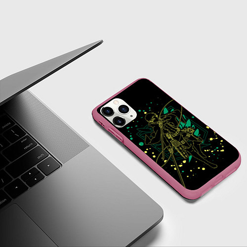 Чехол iPhone 11 Pro матовый Атака Титанов, Леви Аккерман / 3D-Малиновый – фото 3