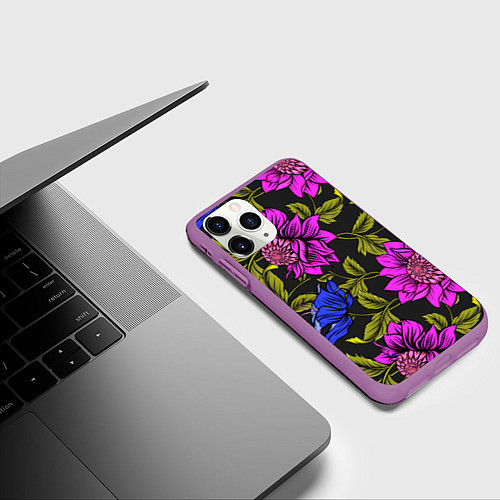 Чехол iPhone 11 Pro матовый Цветочный Паттерн / 3D-Фиолетовый – фото 3