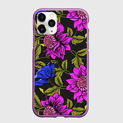 Чехол iPhone 11 Pro матовый Цветочный Паттерн, цвет: 3D-фиолетовый