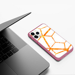 Чехол iPhone 11 Pro матовый Hexagon, цвет: 3D-малиновый — фото 2