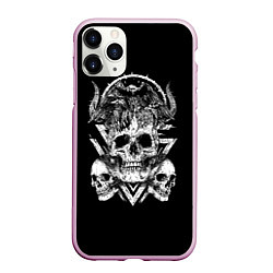 Чехол iPhone 11 Pro матовый Черепа и Вороны Skulls Raven, цвет: 3D-розовый