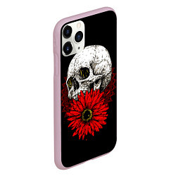 Чехол iPhone 11 Pro матовый Череп и Красный Цветок Skull, цвет: 3D-розовый — фото 2