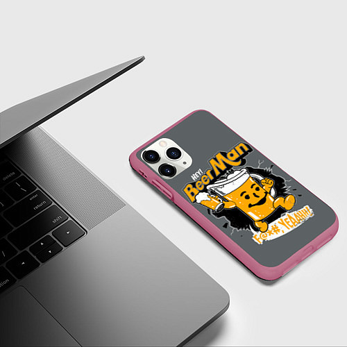 Чехол iPhone 11 Pro матовый BEER MAN / 3D-Малиновый – фото 3