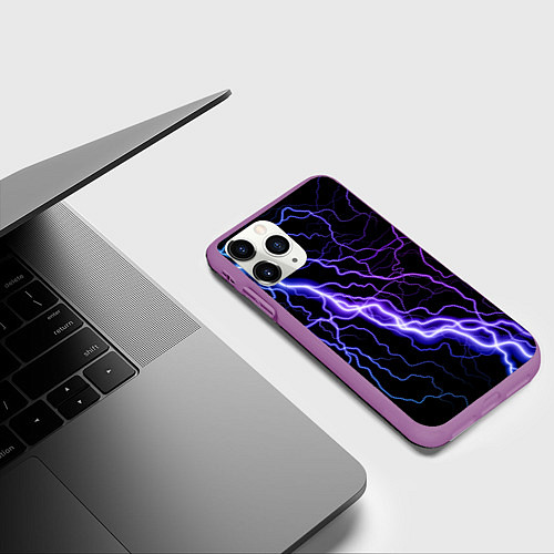 Чехол iPhone 11 Pro матовый НЕОНОВАЯ МОЛНИЯ ГРОЗА / 3D-Фиолетовый – фото 3