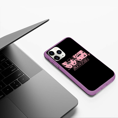 Чехол iPhone 11 Pro матовый Black Pink Art / 3D-Фиолетовый – фото 3