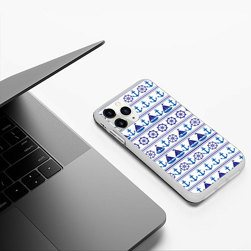 Чехол iPhone 11 Pro матовый Морские мотивы / 3D-Белый – фото 3