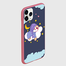 Чехол iPhone 11 Pro матовый Сонный ленивец, цвет: 3D-малиновый — фото 2